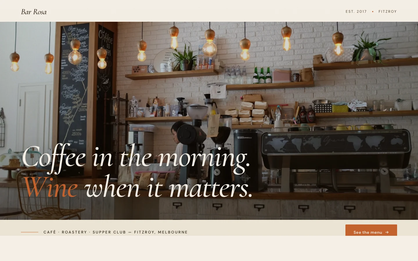 Bar Rosa website screenshot — Italian café in Fitzroy