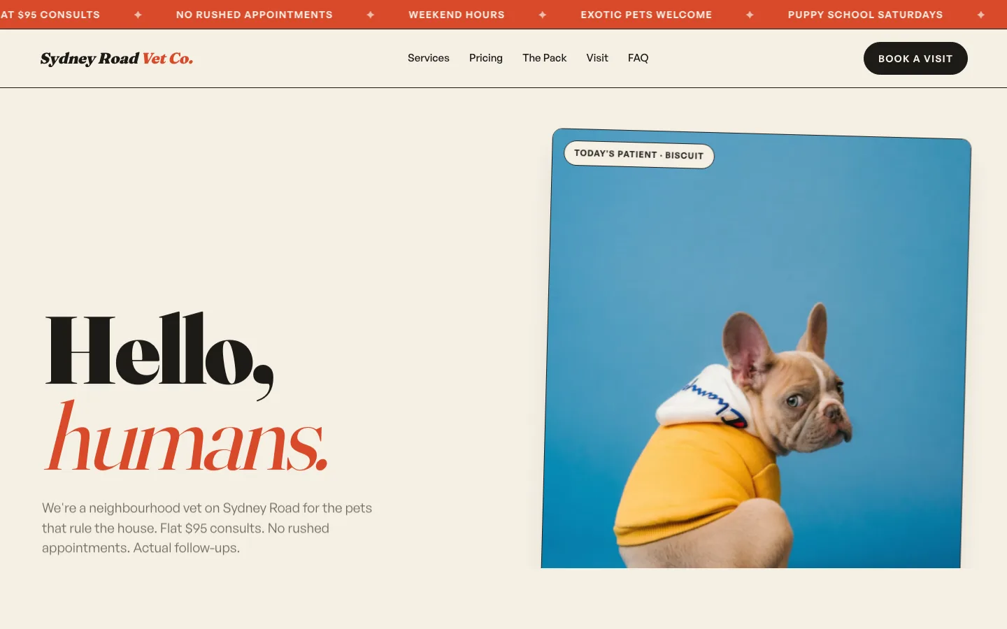 Sydney Road Vet Co. website screenshot — Brunswick family vet